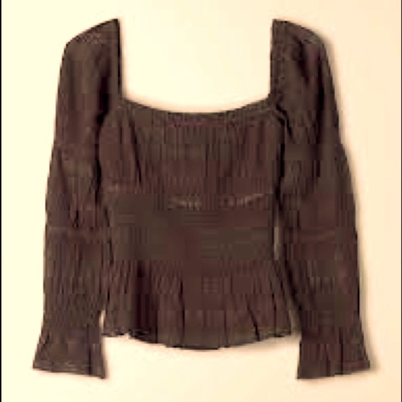 NWT WILFRED/ARITZIA PUFF LONG SLEEVE LACE FABLE PEASANT BLOUSE BLACK Sz M - Picture 2 of 6